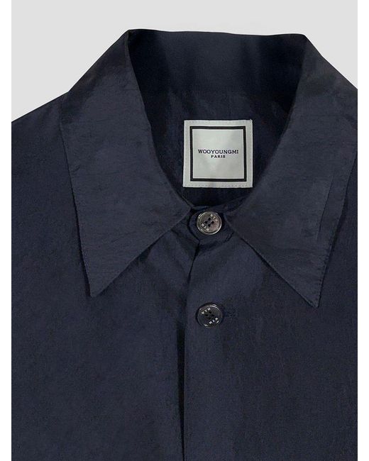 Wooyoungmi Blue Water-Repellent Polyester Trench Coat With Elasticated Cuffs for men
