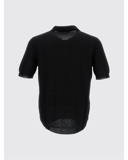 Tagliatore Black Cotton Knit Polo Shirt for men