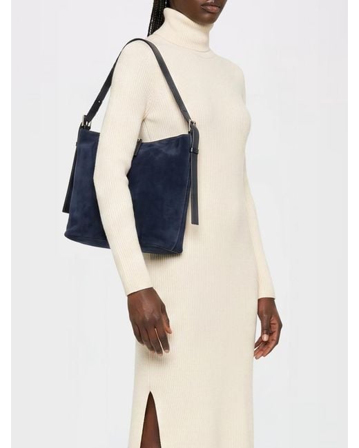 A.P.C. Blue Vera Suede Shoulder Bag With Adjustable Handle