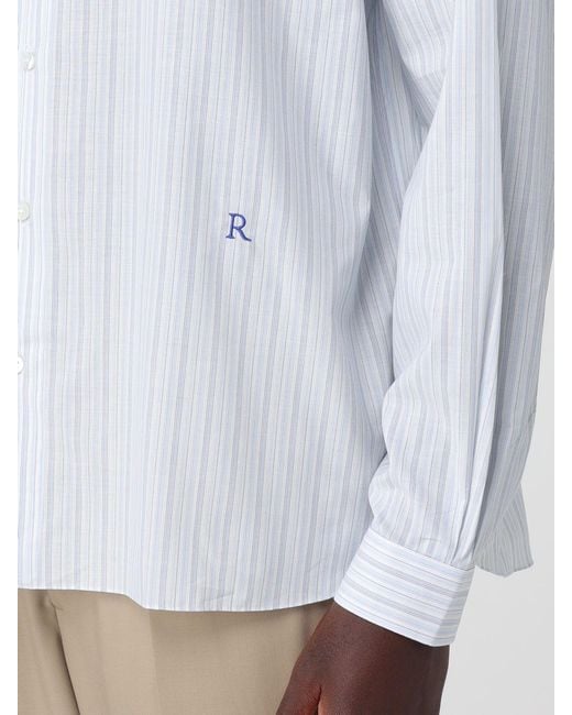 RANRA White Striped Cotton Shirt With French Collar And Patch Pocket for men