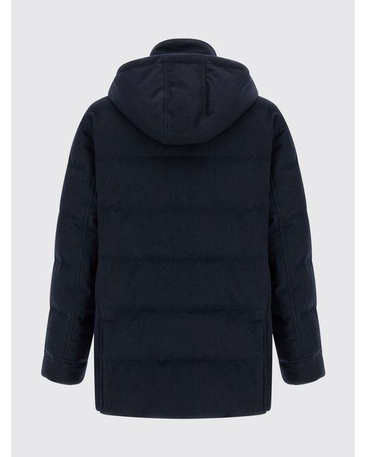 Brunello Cucinelli Blue Padded Wool Parka With Detachable Hood for men