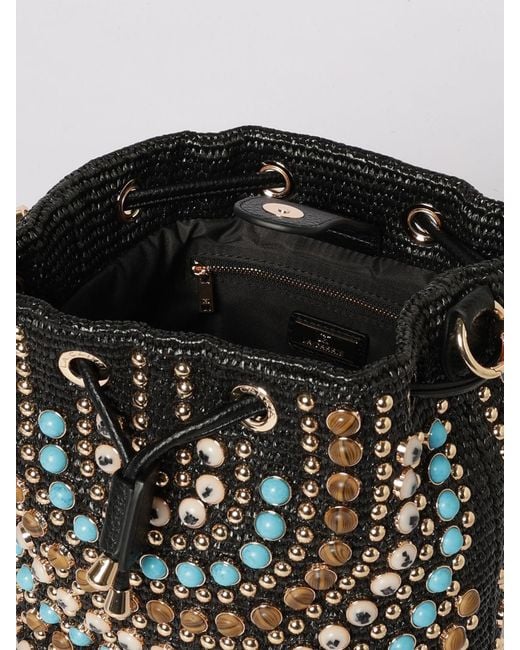 La Carrie Black Andromeda Raffia Bag With Stones And Studs