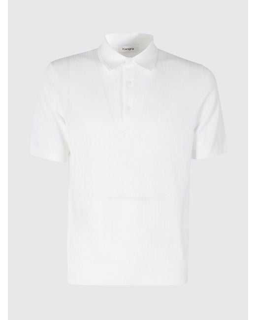 Kangra White Short-Sleeved Cotton Knit Polo Shirt With A Three-Button Placket for men