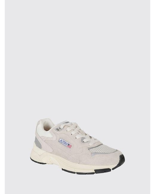 Autry White Hyperway Two-Tone Leather And Mesh Sneakers With Cut-Out Logo