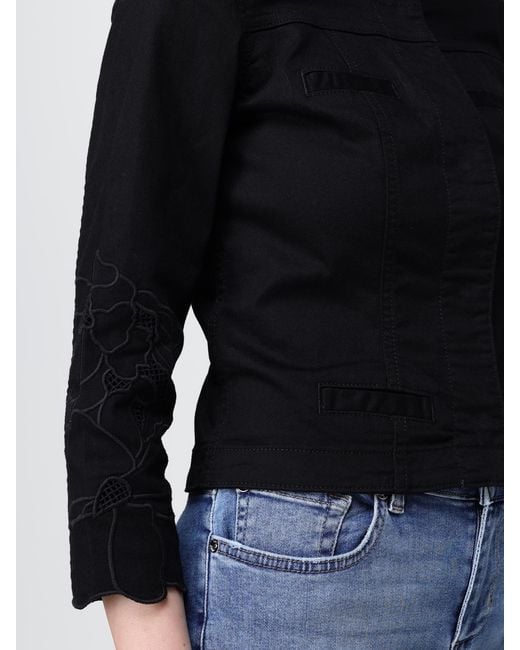 Liu Jo Black Cotton Denim Jacket With Macramé Inserts By