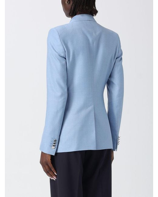 Tagliatore Blue Double-Breasted Wool Silk And Linen Blazer