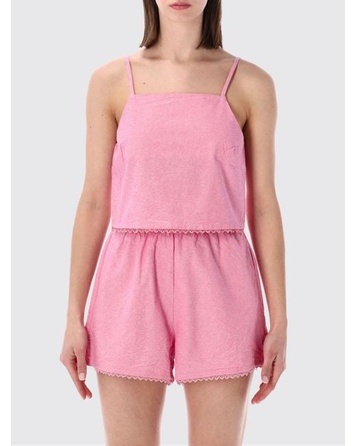 American Vintage Pink Square Neck Cotton Top With Thin Straps