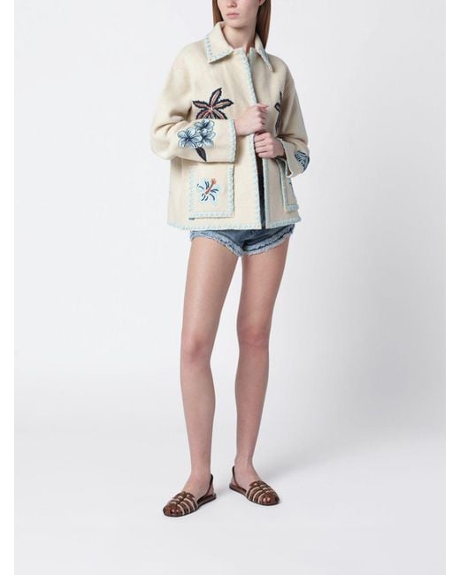 Alanui Natural Embroidered Virgin Wool Coat