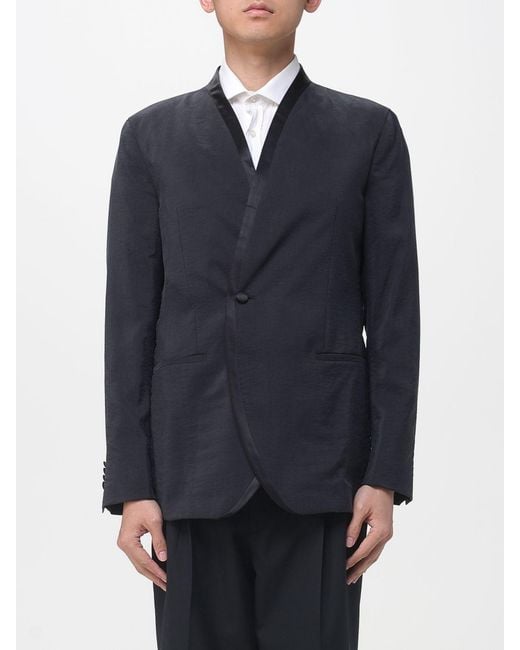 Giorgio Armani Blue Washed Silk Blend Blazer for men