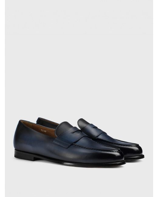 Doucal's Blue Aged Leather Loafers for men