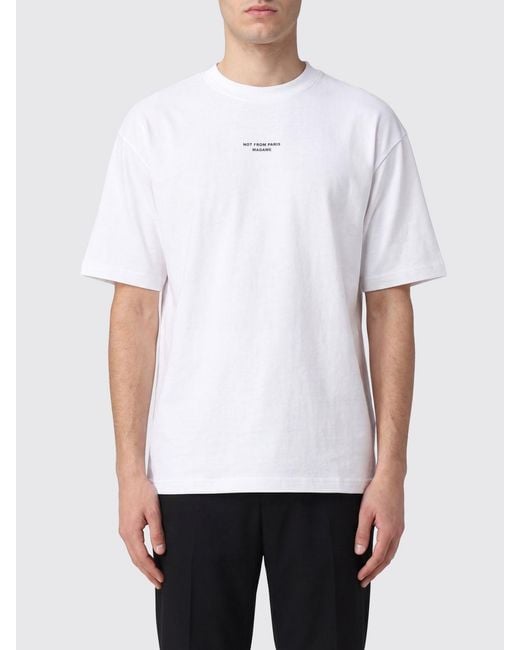 Drole de Monsieur White Cotton T-Shirt With Contrasting Logo And Dropped Shoulders for men