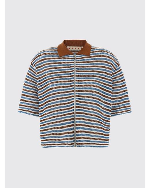 Marni Gray Striped Crocheted Cotton Cardigan