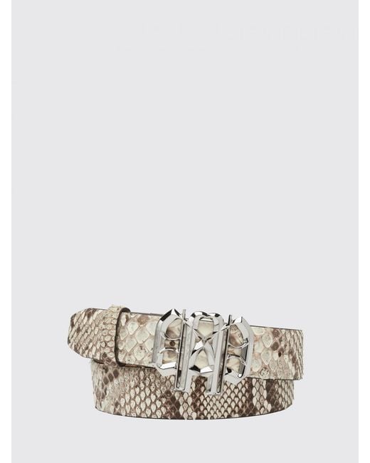 Philipp Plein White Python-Print Snakeskin Leather Belt With Monogram Buckle