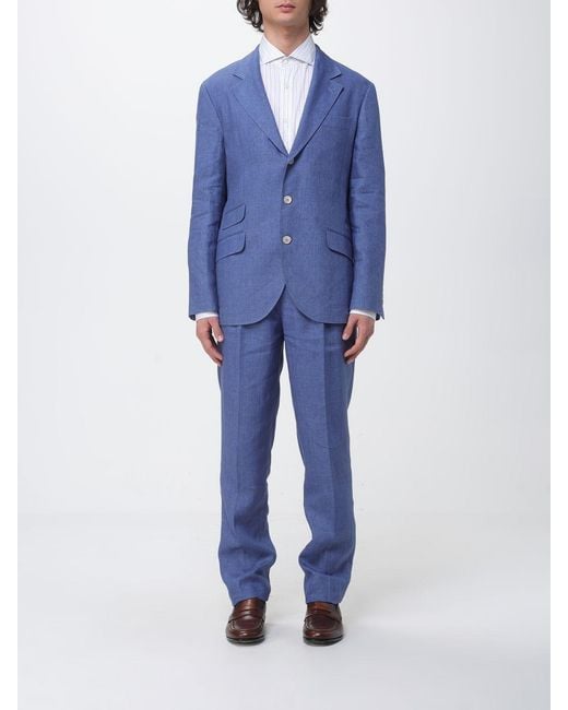 Brunello Cucinelli Blue Single Breasted Linen Dress for men