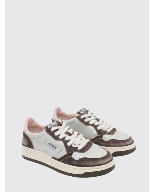 Autry White Medalist Low Super Vintage Leather And Suede Sneakers With Worn Effect