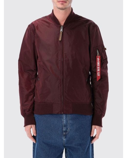 Alpha Industries Red Nylon Bomber Jacket for men