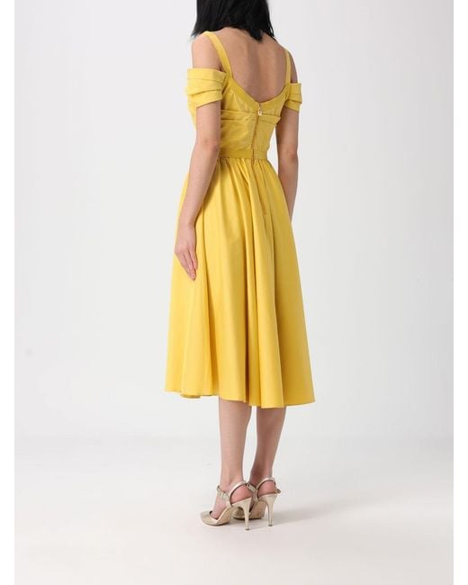 Elisabetta Franchi Yellow Cotton Midi Dress