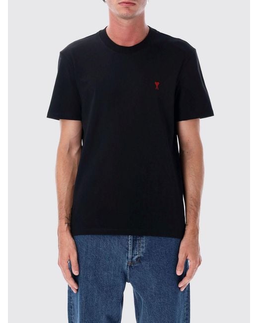 AMI Black Cotton T-Shirt With Logo for men