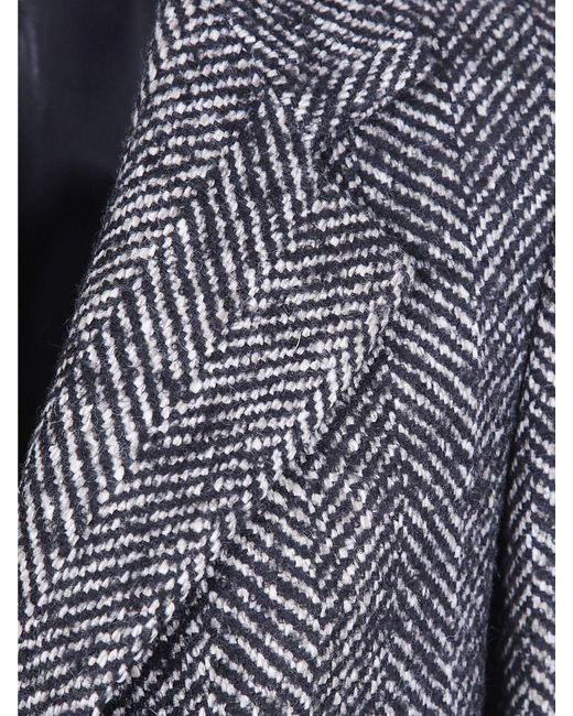 Tagliatore Blue Chevron Pattern Single-Breasted Wool Coat