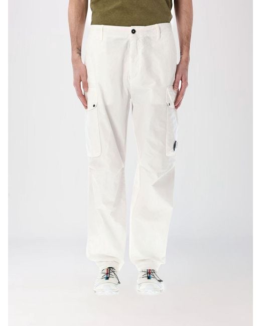 C P Company White Cotton Cargo Pants for men