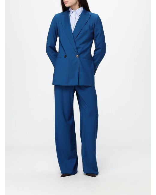 Max Mara Blue Wide Leg Virgin Wool Trousers With Tie Belt