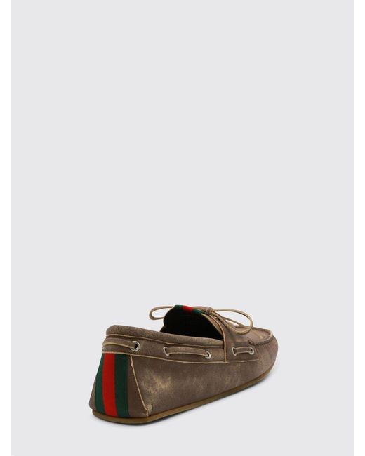 Gucci Brown Used Leather Boat Loafers for men