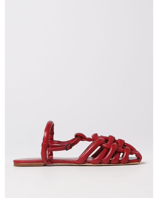 Erina Red Faux Croc Print Chain Lace Up Flat Sandals | SIMMI London