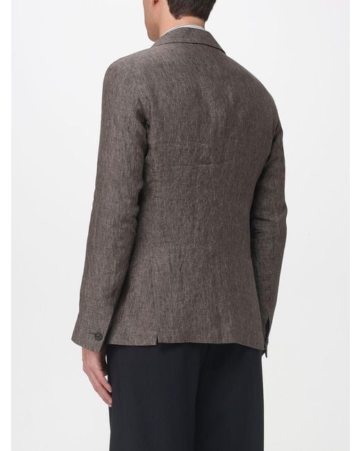 Emporio Armani Gray Single-Breasted Linen Blazer for men