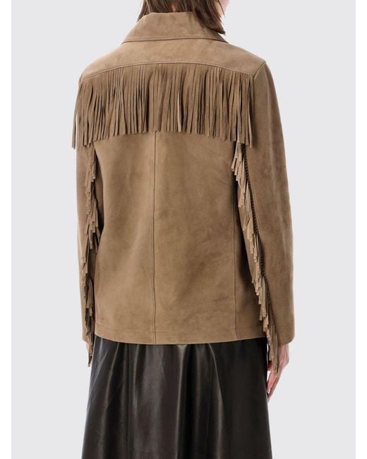 Ralph Lauren Natural Cropped Suede Lambskin Jacket With Fringes And Embroidery