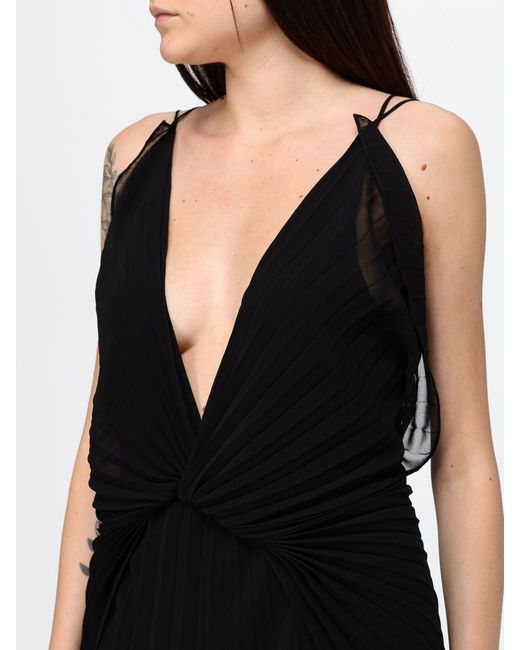 Genny Black Pleated Chiffon Evening Gown With Train