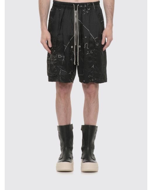 Rick Owens Black Printed Viscose Blend Cargo Shorts for men