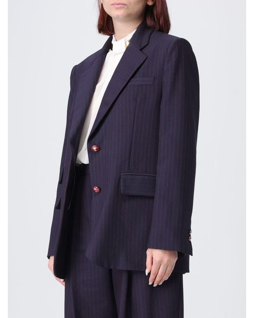 Elisabetta Franchi Blue Single-Breasted Wool Blend Blazer With Pinstripe Motif