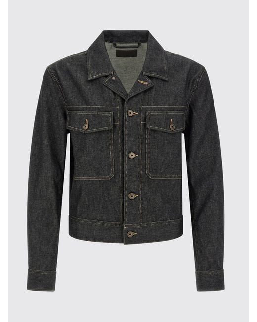Lemaire Blue Cotton Denim Overshirt With Cuban Collar And Contrast Stitching for men