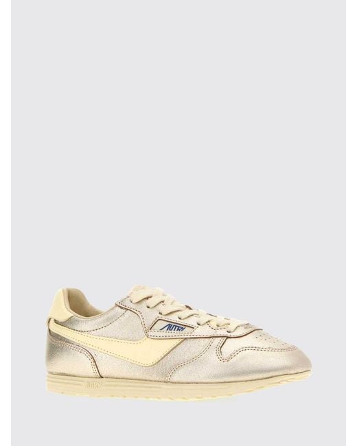 Autry Natural Windspin Leather And Laminated Leather Sneakers With Carved Logo