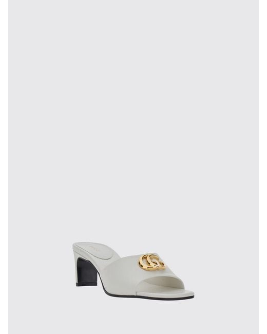 Gucci White Nappa Leather Mules With Mid-Heel And Gg Monogram Hardware