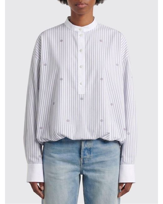 Gucci White Striped Cotton Shirt With Gg Monogram