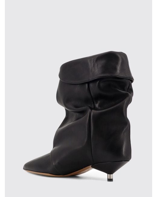Isabel Marant Black Drapery Detail Ankle Length Leather Boots