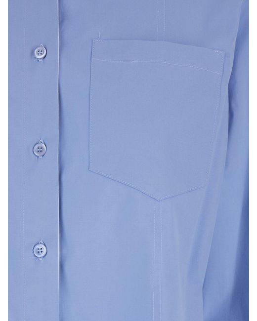 Semicouture Blue Slim Fit Stretch-Cotton Shirt With Pointed Collar