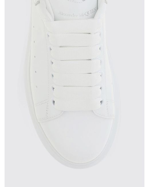 McQueen White Oversize Leather Sneakers With Laminated Croc-Effect Heel And Chunky Sole