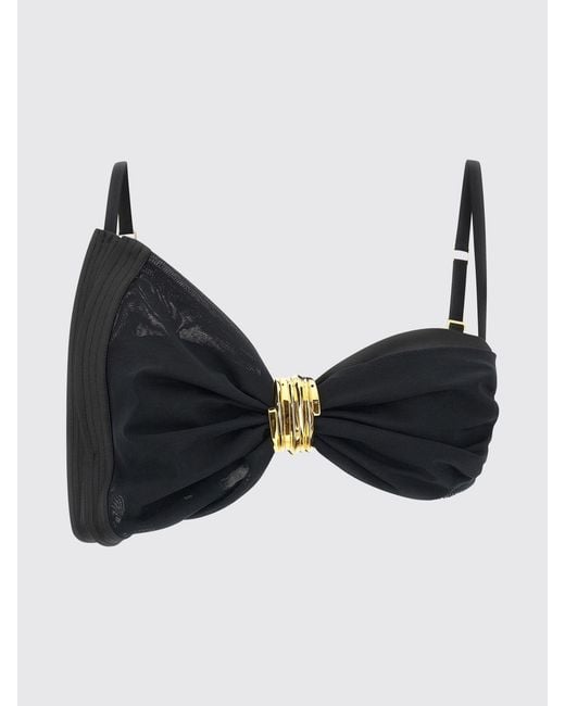 Elisabetta Franchi Black Crop Bra Top With Metal Ring