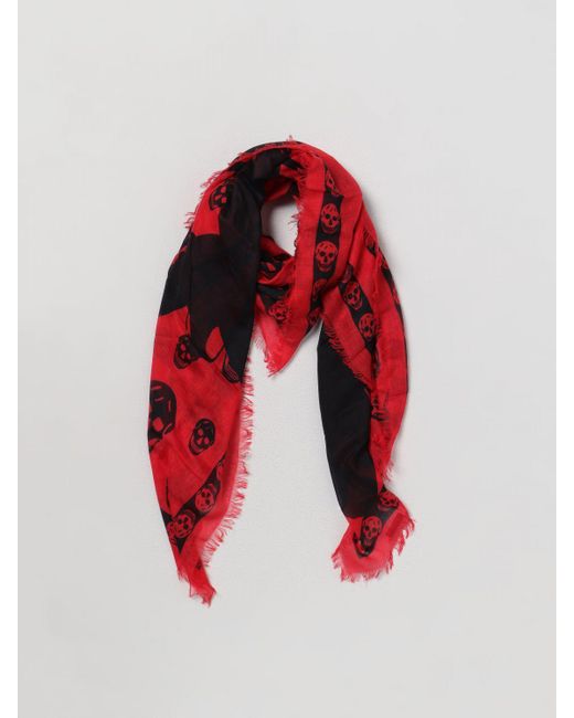 Sciarpa in misto modal e seta stampata di Alexander McQueen in Red da Uomo