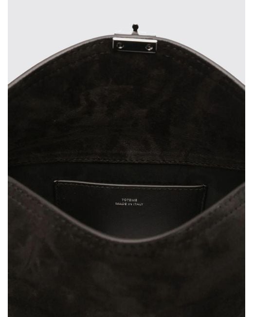 Totême  Black T-Lock Suede Shoulder Bag With Turn-Lock Closure