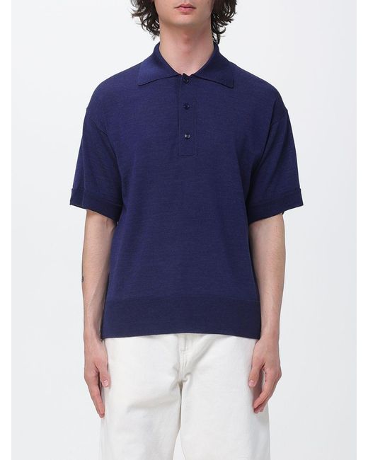 AMI Blue Wool And Silk Polo Shirt for men