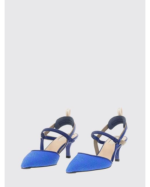 Fendi Blue Colibrì Lite Leather And Fabric Slingback With Floral Motif