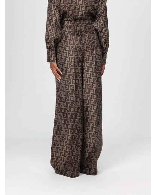 Fendi Brown Ff Silk Trousers