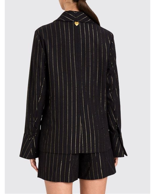 Twinset Black Pinstriped Cotton Blend Double Breasted Blazer