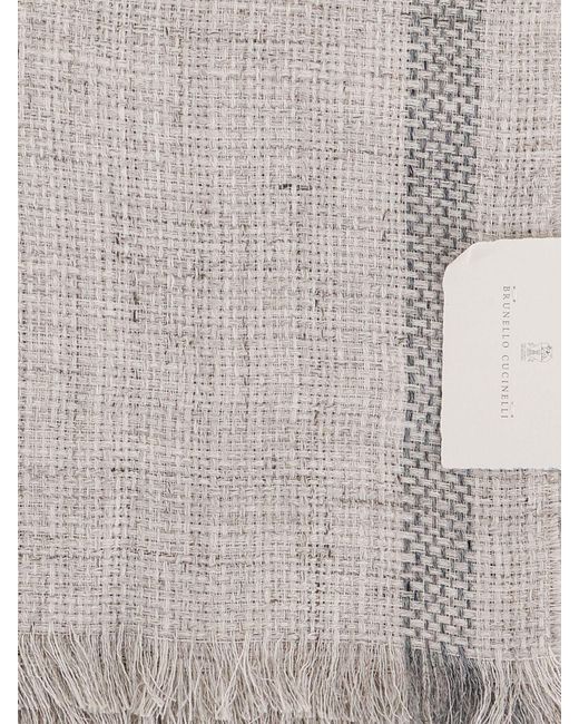 Brunello Cucinelli White Linen Scarf for men