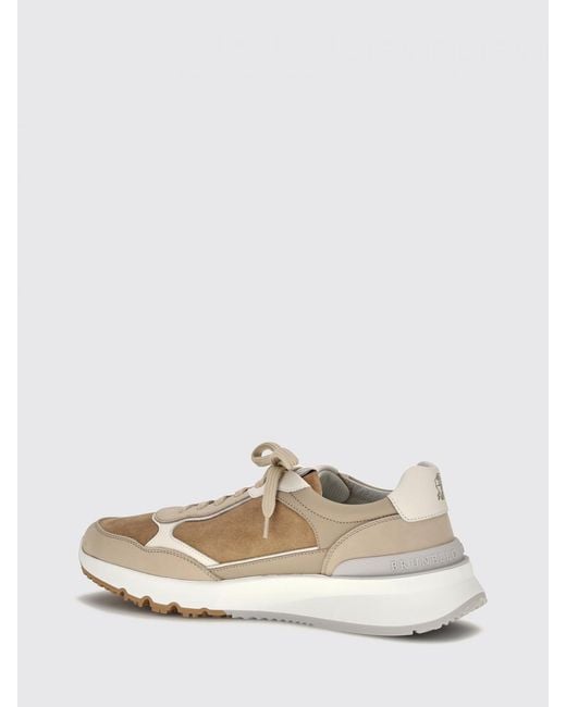 Brunello Cucinelli White Bicolor Suede And Leather Low-Top Sneakers With Serrated Sole for men