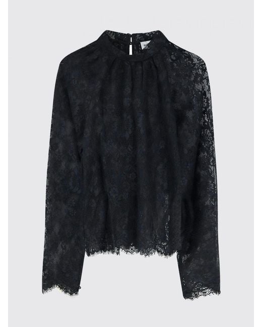 Self-Portrait Black Lace Long-Sleeved Blouse With Crew Neck