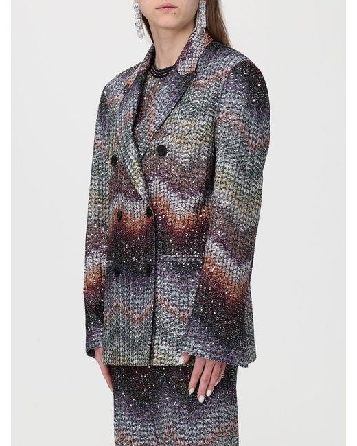 Missoni Gray Zigzag Viscose Double-Breasted Blazer